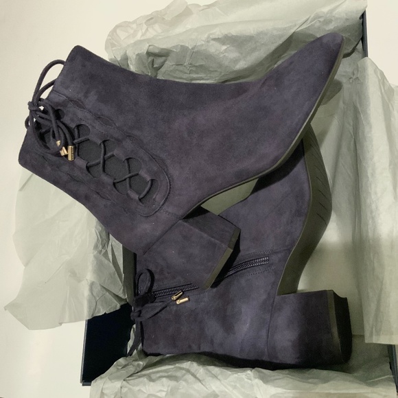Cole Haan Leah Blue Suede Side Lace Up Suede Bootie Block Heel Fashion Boots 7 - Picture 8 of 9